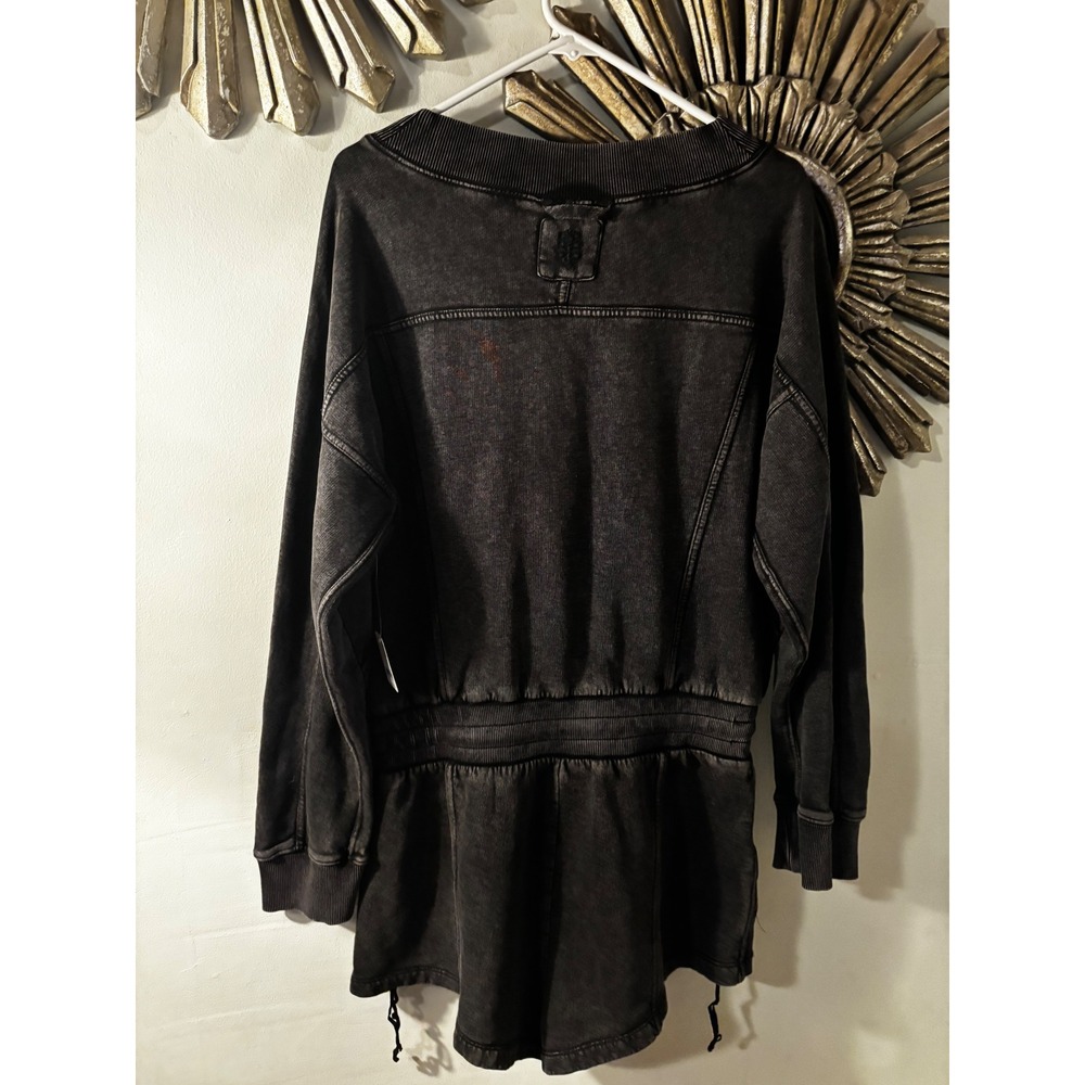 NWT $128 Free People Black Washed V Neck Drawstring Romper Jumpsuit Size L - Picture 4 of 10